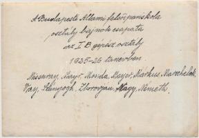1925-26 A Budapesti Állami Felsőipariskola bajnok csapata fotó verzón feliratozva, teljes névsorral,...