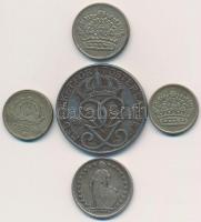 Vegyes: Svájc 1920B 1/2Fr Ag + Svédország 1945. 5ö Fe + 1950TS 10ö Ag + 1953TS 10ö Ag + 1961. 25ö Ag...