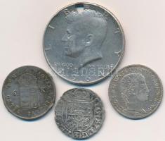 4db-os vegyes magyar és külföldi rossz minőségű ezüstpénz tétel 4pcs of various silver coins in bad condition