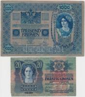 1902. 1000K piros "Deutschösterreich" felülbélyegzéssel + 1913. 20K T:III