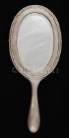 Ezüst (Ag.) kézi tükör, jelzett, metszett tükörrel, bruttó: 559 g, m:29,5 cm