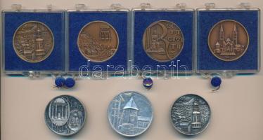 7db magyar városok témájú emlékérem, közte Székesfehérvár, Visegrád, Keszthely, Sopron, Szeged, Kősz...