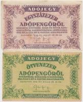 1946. 10db-os vegyes magyar adópengő bankjegy tétel, közte fordított címeres, sorozat- és sorszám né...