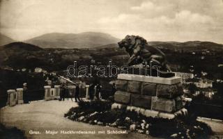 Graz, Major Hackherdenkmal mit Schöckel / statue, binocular