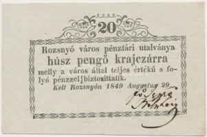 Rozsnyó 1849. 20kr "Rozsnyó város pénztári utalványa" T:III Hungary / Rozsnyó 1849. 20 Krajcár "Cash voucher of the city of Rozsnyó" C:F ROZ-2.1