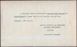 1936 Papíros zsák készítő és ragasztógép fotója, hátoldalon feliratozva, 14x23 cm