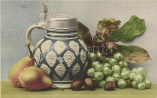 Pear and grape fruit still life with mug, Martin Rommel & Co. Hofkunstanstalt No. 638