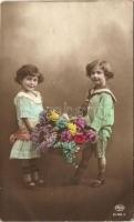 Children holding a basket of flowers, Amag No. 61459-4 (EB)