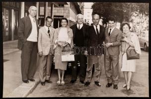 1960 Orth György legendás MTK labdarúgó, Renato Cesarini (Juventus), Senkey Imre (MTK), Dante Panzeri, Omar SIvori (Juventus) Torinoban. / Photo of Italian and Hungarian footbal legends, Juventus, MTk players and Coach. 18x12 cm