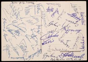 1954 Az Aranycsapat és az olasz labdarúgó válogatott tagjai által aláírt képeslap a football világbajnokságról. / 1954 Autograph signed postcard. Members of the Hungarian and Italian football team from the football World Cup.
