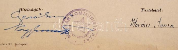 1947 A Magyar Kommunista párt jelölést elfogadó nyilatkozata Gerő Ernő és Nagy Imre saját kezű aláír...