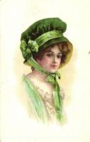 Lady in green, M. B. N., litho