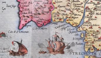 1593 Noua descriptio HIspania ac Septentrio. (Hispán félsziget) Gérard de Jode színezett rézmetszete...