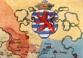 1593 Lutzenburgii (Luxembourg) Gérard de Jode színezett rézmetszetes térképe Luxembourgról, a Specul...