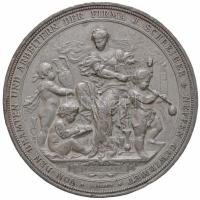 Ausztria 1882. "A J. Schreiber & Neffen Üveggyár 25 éves jubileumára" ón emlékérem (54mm) T:2- ph. Austria 1882. "25th Jubilee of Glassworks J. Schreiber & Neffen" Sn commemorative  medallion. "VON DEN BEAMTEN UND ARBEITERN DER FIRMA J. SCHREIBER & NEFFEN GEWIDMET / ZUR ERINNERUNG AN DAS FÜNF UND ZWANZIG JäHRIGE FABRIKS JUBILäUM - 27 MAI 1882". Sign.: Anton Scharff (54mm) C:VF edge error