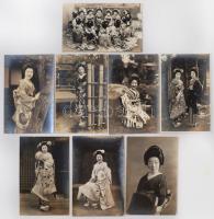 cca 1910 Japán gésák, szép állapotú fotók, 8db, 13x8,5cm/ circa 1910 Japanese geishas, photos in good condition, 8pc, 13x8,5cm