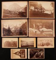 cca 1890 VEgyes külföldi város és tájképes fotók: Gibraltár, Svájc, Torino, Stockholm, Pola, Ausztria 7x9 és 17x11 cm / Mixed foreign photos: from Gibraltar, to Austria, Switzeland, Stockholm... 9 pieces