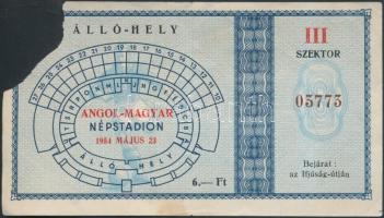 1954 Jegy a Népstadionba az Aranycsapat 7:1 re végződőtt magyar-angol focimeccsére, 8x14cm