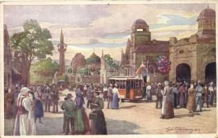 Budapest XIV. Városliget, Állatkerti út, villamos, B.K.W.I. No. 280/13. s: Götzinger (tűnyom / pinhole)