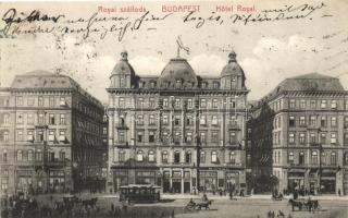 Budapest VII. Erzsébet körút, Royal Szálloda, Székely Ignác Szerszámraktára, villamos, lovaskocsi, kiadja Kanitz C. és Fiai (kis szakadás / small tear)