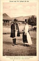 Alsóidecs, Ideciu de Jos; Szász paraszt-pár népviseletben / Saxon peasant couple in traditional dress, Transylvanian folklore, 'Vasútontúli Magyar Szomszédság' So. Stpl. (EK)