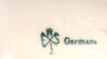 Ens rajzoló kislány porcelán figura, kézzel festett, apró lepattanással, jelzett, 10x8,5x6 cm