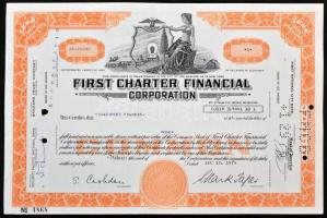 Amerikai Egyesült Államok / Kalifornia 1973. "First Charter Financial Corporation" részvénye bélyegzésekkel, perforációval T:III USA / California 1973. "First Charter Financial Corporation" share with stamps and perforation C:F