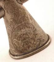 cca 1900 Tűzoltó síp, alpakka, gravírozott, működik, 14×8 cm/ Antique fire whistle, good condition
