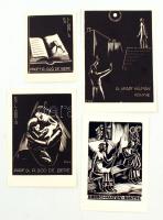 1934-35 Gáborjáni Szabó Kálmán (1897-1955) fametszetű ex librisei.  Prof. Dr. R. Soó de Bere (Soó Rezső 1903-1980) botanikus, Dorogi Márton (1911-1964) etnográfus, valamint Dr. Arady Kálmán (1893-1964) orvos, művészettörténész számára készített ex librisek. Papír, a metszeten jelzettek. 12,5x9 cm és 6,5x8 cm közötti méretben, összesen 4 db.