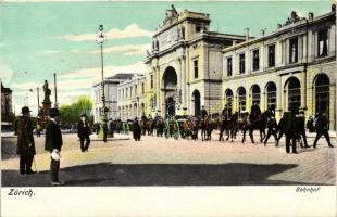 Zürich - 3 db régi, színes városképes képeslap, vasútállomás, múzeum, vegyes minőség / 3 old, colore...