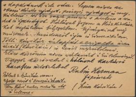 1938 A lévai Szász kávéház főpincérének levelezőlapja a budapesti New York kávéház főpincéréhez, mel...