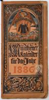 1886 Münchener Kalender. Színezett rézmetszetes képeket és grafikus oldalakat tartalmazó, régi kivit...