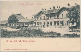 Máramarossziget, Sighetu Marmatiei; vasútállomás, kiadja Kaufman Ábrahám / railway station (EK)