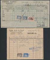 1945-1948 Fűszer és sörnagykereskedő 4 db számla felülnyomott számlailleték bélyegekkel