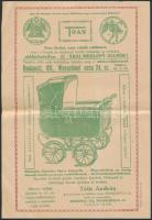 cca 1930 Bp.VII., Tóth András gyermekkocsi és játékáru üzemének babakocsit reklámozó szórólapja, 23x16 cm