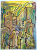 Schéner jelzéssel: Háztetők. Vegyes technika, papír, 66×50 cm