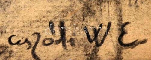 Aszódi jelzéssel: Cicák. Ceruza, papír, keretben, szakadással, 25×38 cm