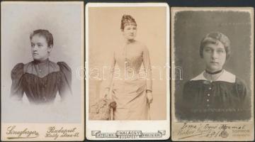 cca 1880-1900 Keményhátú kabinetfotók hölgyekről különböző magyar és külföldi műtermekből, 10db, 10x...