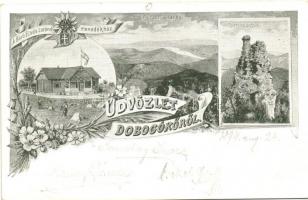 1899 Dobogókő, Báró Eötvös Lóránd menedékház, Északi kilátás, Thirring-szikla, floral, s: Feldbacher