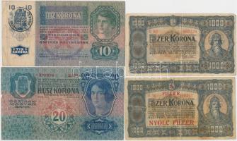 24db klf korona bankjegy jobb darabokkal, közte 1914. 50K "MAGYARORSZÁG" felülbélyegzéssel...