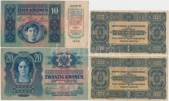 24db klf korona bankjegy jobb darabokkal, közte 1914. 50K "MAGYARORSZÁG" felülbélyegzéssel...