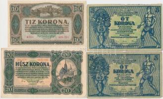 24db klf korona bankjegy jobb darabokkal, közte 1914. 50K "MAGYARORSZÁG" felülbélyegzéssel...