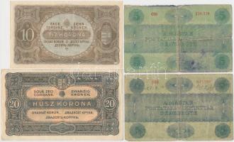 24db klf korona bankjegy jobb darabokkal, közte 1914. 50K "MAGYARORSZÁG" felülbélyegzéssel...