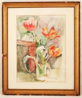 Márffy jelzéssel: Virágcsendélet. Akvarell, papír, üvegezett keretben,  44×32 cm