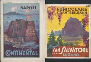 cca 1930-1940 2 db, Luganóval és Nápollyal foglalkozó francia nyelvű utazási prospektus / Lugano and Naples tourist guides