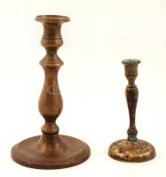 2 db antik bronz gyertyatartó / Antique bronze candle holders 17, 13 cm