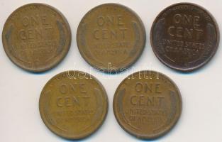 Amerikai Egyesült Államok 1910-1926. 1c Br "Lincoln" 5xklf évszám T:VF,F USA 1910-1926. 1 ...