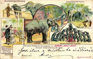 German language advertisment of the Barnum and Bailey Limited Circus, Elephants; litho (small tear)