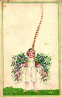 Child with flowerpots, litho, s: August Patek (EK)