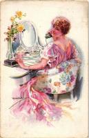 Ladies with telephones - 2 postcards, ERKAL No. 323/3. and No. 323/5., s: Usabal